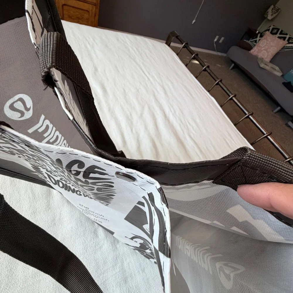 Lululemon Reusable Tote Bag Black White Graphic Print Medium Shopping Gym Bag